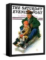 "Sledding with Grandpa," Saturday Evening Post Cover, February 8, 1930-Alan Foster-Framed Stretched Canvas