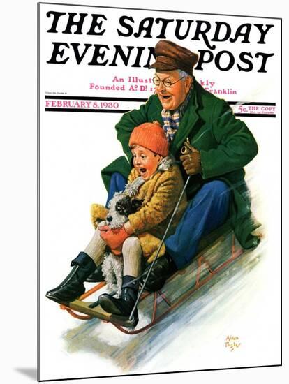 "Sledding with Grandpa," Saturday Evening Post Cover, February 8, 1930-Alan Foster-Mounted Giclee Print