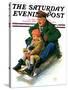 "Sledding with Grandpa," Saturday Evening Post Cover, February 8, 1930-Alan Foster-Stretched Canvas