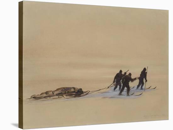 Sledge Hauling on Ski. A Grey Day on the Great Ice Barrier, 1903-Edward Adrian Wilson-Stretched Canvas
