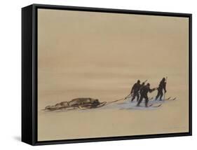 Sledge Hauling on Ski. A Grey Day on the Great Ice Barrier, 1903-Edward Adrian Wilson-Framed Stretched Canvas