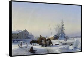 Sledge on Ice (Winter in a Former Wine Village), 1849-Leo Lagorio-Framed Stretched Canvas