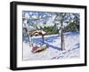 Sledging in the Orchard, Morzine-Andrew Macara-Framed Giclee Print