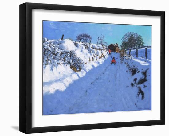 Sledging, near Oakerthorpe Rd, Wirksworth, 2021 (oil on canvas)-Andrew Macara-Framed Giclee Print