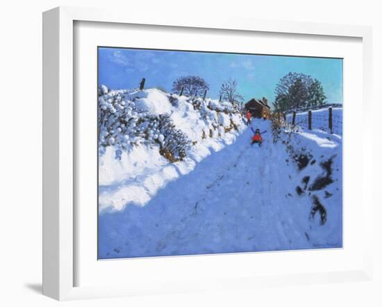 Sledging, near Oakerthorpe Rd, Wirksworth, 2021 (oil on canvas)-Andrew Macara-Framed Giclee Print