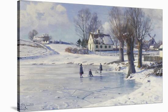 Sledging on a Frozen Pond-Peder Mork Monsted-Stretched Canvas