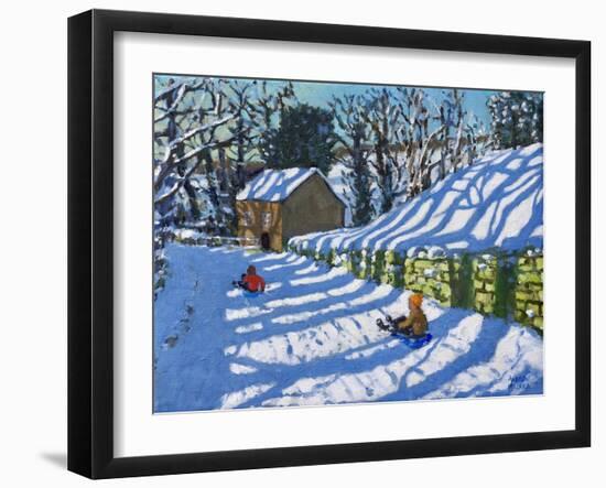 Sledging Upper Hulme Leek  2020 (oil on canvas)-Andrew Macara-Framed Giclee Print