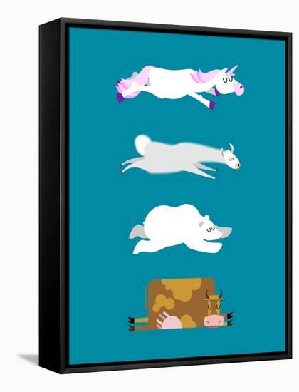 Sleeping Animals Set 3. Unicorn and Polar Bear. Cow and Llama. Wild Animal Sleeps. Sleepy Beast-popaukropa-Framed Stretched Canvas