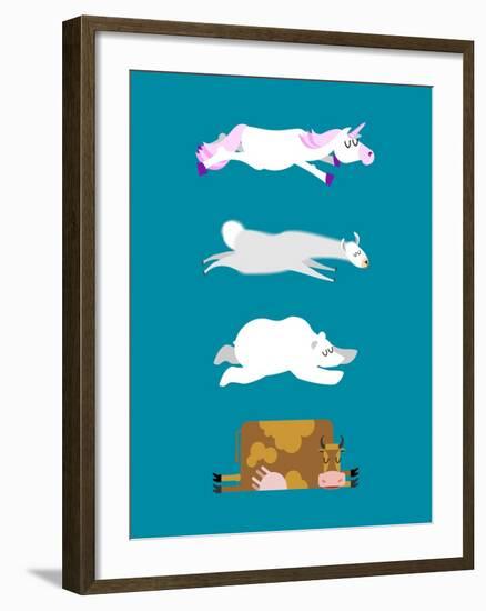 Sleeping Animals Set 3. Unicorn and Polar Bear. Cow and Llama. Wild Animal Sleeps. Sleepy Beast-popaukropa-Framed Art Print