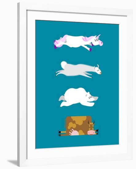 Sleeping Animals Set 3. Unicorn and Polar Bear. Cow and Llama. Wild Animal Sleeps. Sleepy Beast-popaukropa-Framed Art Print