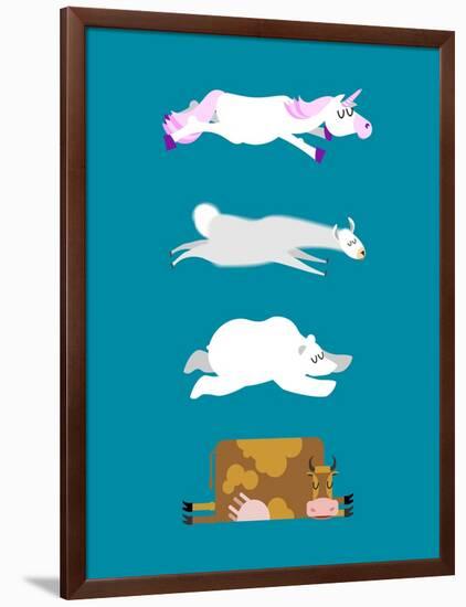 Sleeping Animals Set 3. Unicorn and Polar Bear. Cow and Llama. Wild Animal Sleeps. Sleepy Beast-popaukropa-Framed Art Print