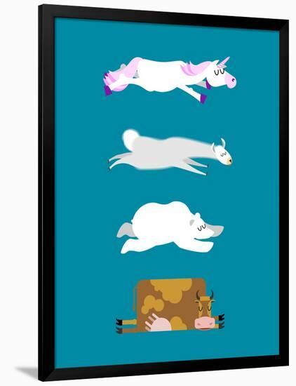 Sleeping Animals Set 3. Unicorn and Polar Bear. Cow and Llama. Wild Animal Sleeps. Sleepy Beast-popaukropa-Framed Art Print