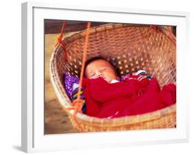 Sleeping Baby in Hanging Basket, Hue, Vietnam-Keren Su-Framed Photographic Print