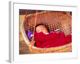 Sleeping Baby in Hanging Basket, Hue, Vietnam-Keren Su-Framed Photographic Print