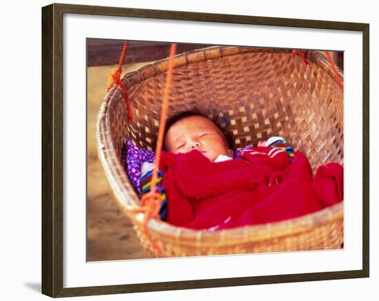 Sleeping Baby in Hanging Basket, Hue, Vietnam-Keren Su-Framed Photographic Print