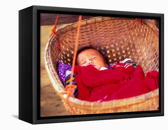 Sleeping Baby in Hanging Basket, Hue, Vietnam-Keren Su-Framed Stretched Canvas