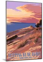 Sleeping Bear Dunes, Michigan - Dunes Sunset and Bear-null-Mounted Poster