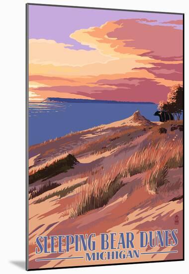 Sleeping Bear Dunes, Michigan - Dunes Sunset and Bear-null-Mounted Poster