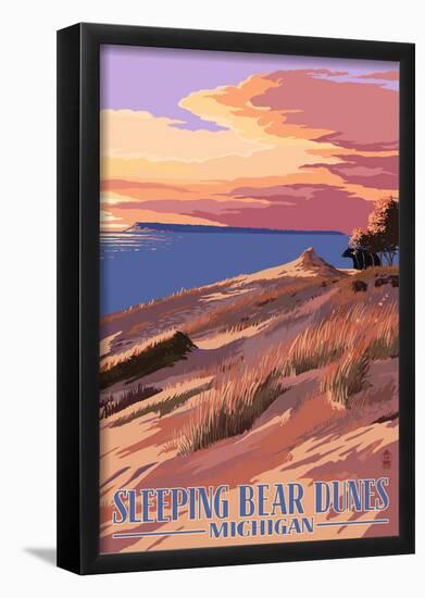 Sleeping Bear Dunes, Michigan - Dunes Sunset and Bear-null-Framed Poster