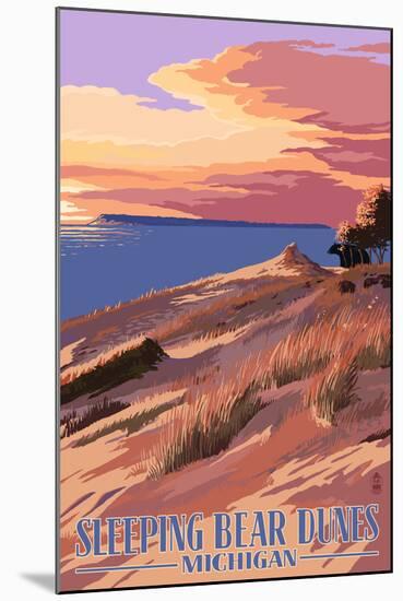 Sleeping Bear Dunes, Michigan - Dunes Sunset and Bear-Lantern Press-Mounted Art Print