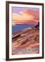 Sleeping Bear Dunes, Michigan - Dunes Sunset and Bear-Lantern Press-Framed Art Print