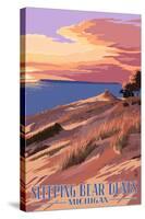 Sleeping Bear Dunes, Michigan - Dunes Sunset and Bear-Lantern Press-Stretched Canvas