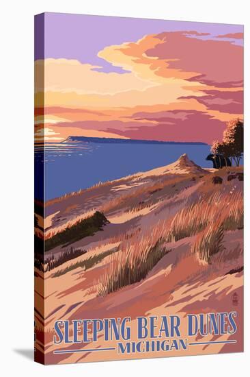 Sleeping Bear Dunes, Michigan - Dunes Sunset and Bear-Lantern Press-Stretched Canvas