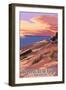 Sleeping Bear Dunes, Michigan - Dunes Sunset and Bear-Lantern Press-Framed Premium Giclee Print