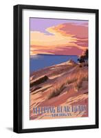 Sleeping Bear Dunes, Michigan - Dunes Sunset and Bear-Lantern Press-Framed Premium Giclee Print