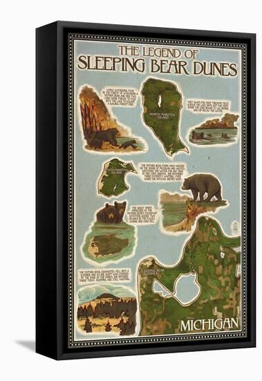 Sleeping Bear Dunes, Michigan - Sleeping Bear Dunes Legend Map-Lantern Press-Framed Stretched Canvas