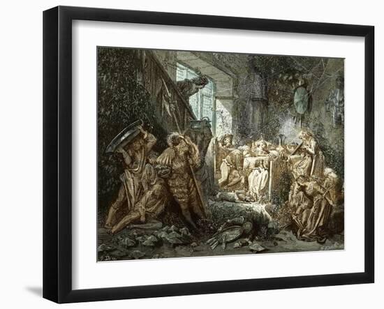 Sleeping Beauty: Prince in the banqueting hall-Gustave Dore-Framed Giclee Print