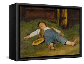 Sleeping Boy in the Hay, 1891-97-Albert Anker-Framed Stretched Canvas