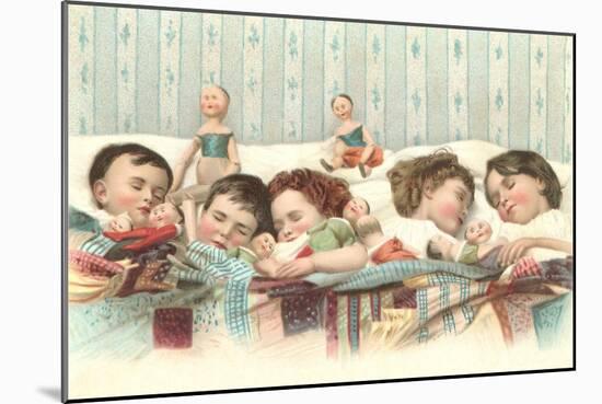 Sleeping Children with Dolls-null-Mounted Art Print