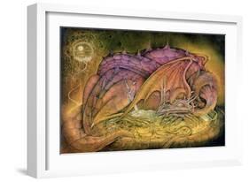 Sleeping Dragon on Gold Hoard-Wayne Anderson-Framed Giclee Print