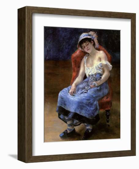 Sleeping Girl with a Cat, 1880-Pierre-Auguste Renoir-Framed Art Print