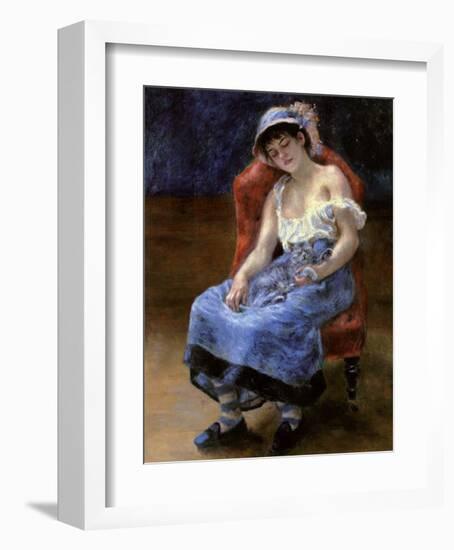 Sleeping Girl with a Cat, 1880-Pierre-Auguste Renoir-Framed Art Print