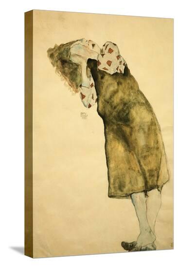 Sleeping Girl-Egon Schiele-Stretched Canvas