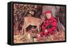 Sleeping Hunter with Deer, Retro-null-Framed Stretched Canvas