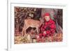 Sleeping Hunter with Deer, Retro-null-Framed Art Print
