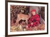 Sleeping Hunter with Deer, Retro-null-Framed Art Print