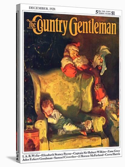 "Sleeping Through Santa's Visit," Country Gentleman Cover, December 1, 1928-Haddon Sundblom-Stretched Canvas