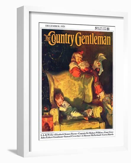 "Sleeping Through Santa's Visit," Country Gentleman Cover, December 1, 1928-Haddon Sundblom-Framed Giclee Print
