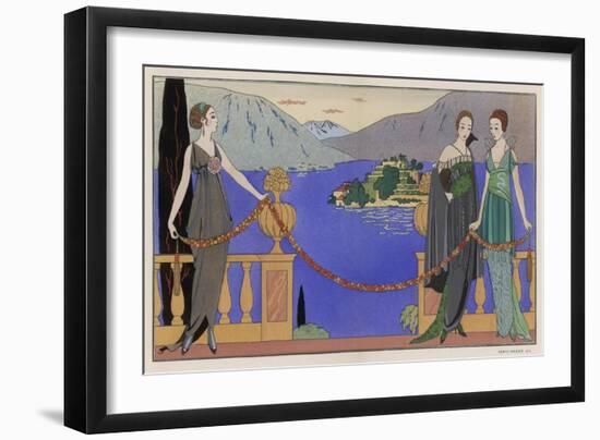 Sleeveless V-Neck High Waisted Dress with Draped and Split Skirt with a Train-Georges Barbier-Framed Art Print