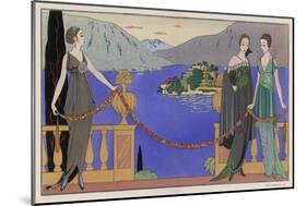 Sleeveless V-Neck High Waisted Dress with Draped and Split Skirt with a Train-Georges Barbier-Mounted Art Print