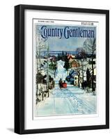 "Sleigh on Snowy Village Street," Country Gentleman Cover, February 1, 1931-Walter Baum-Framed Giclee Print