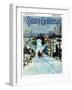 "Sleigh on Snowy Village Street," Country Gentleman Cover, February 1, 1931-Walter Baum-Framed Giclee Print