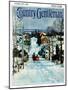 "Sleigh on Snowy Village Street," Country Gentleman Cover, February 1, 1931-Walter Baum-Mounted Giclee Print