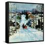 "Sleigh on Snowy Village Street,"February 1, 1931-Walter Baum-Framed Stretched Canvas