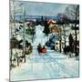 "Sleigh on Snowy Village Street,"February 1, 1931-Walter Baum-Mounted Giclee Print