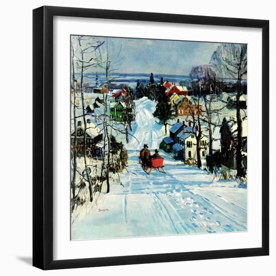 "Sleigh on Snowy Village Street,"February 1, 1931-Walter Baum-Framed Giclee Print